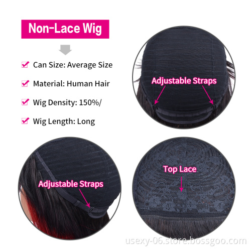 Wholesale 10A Grade 150% Density  Machine Made Color Human Hair Wigs With Bang